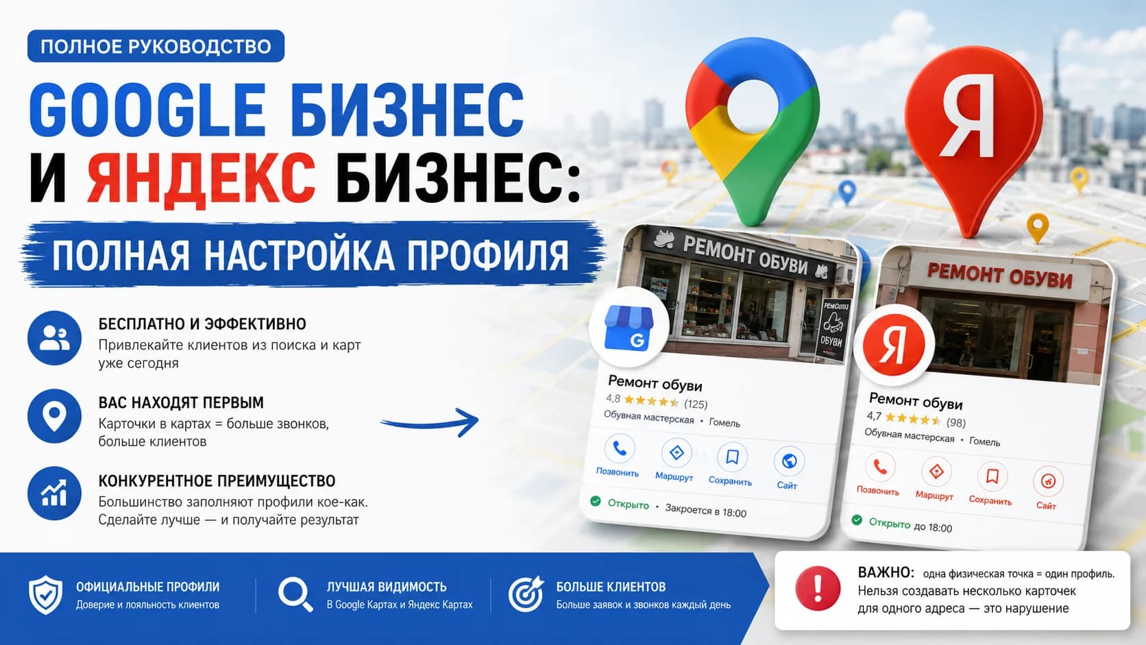 Google Бизнес и Яндекс Бизнес: полная настройка профиля
