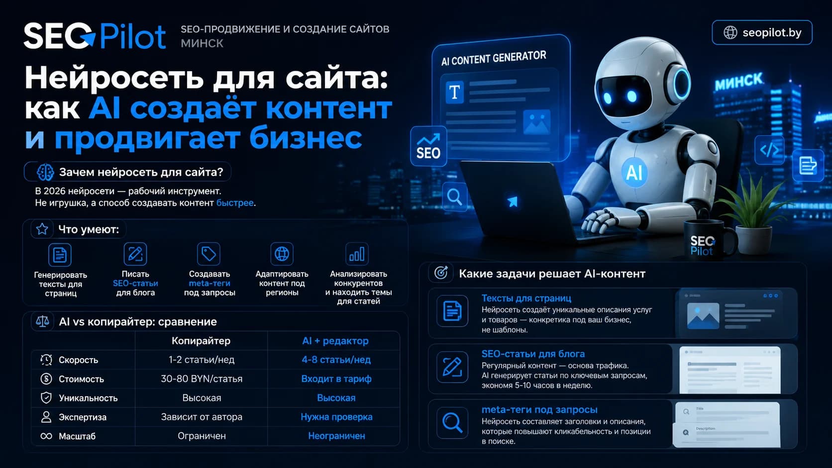 Нейросеть для сайта: как AI создаёт контент и продвигает бизнес