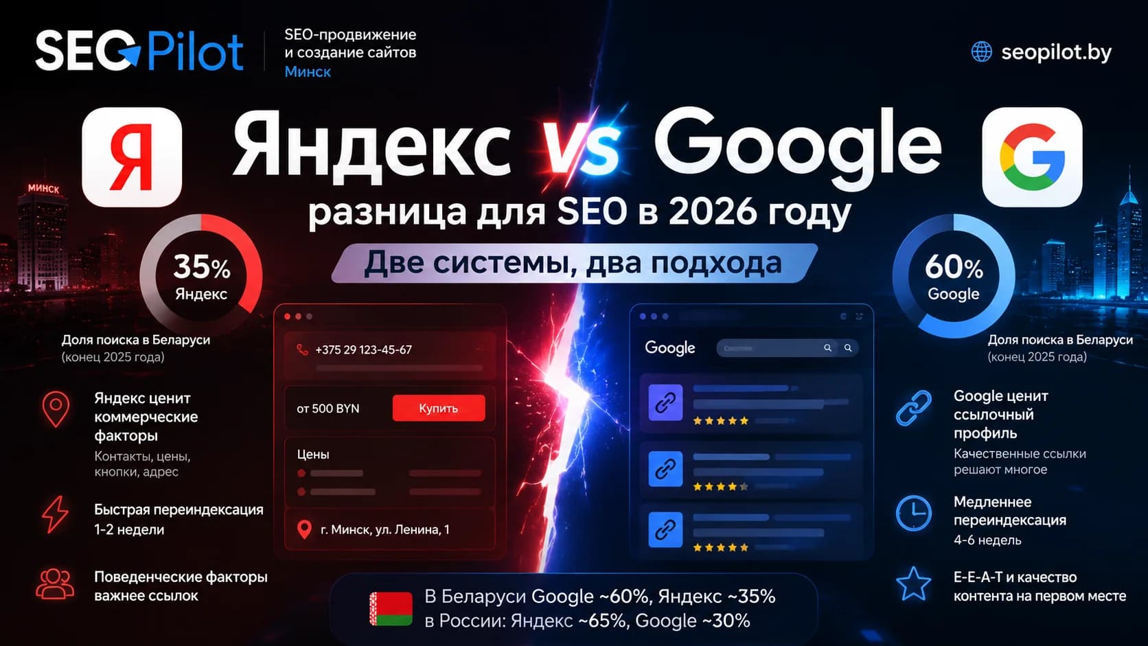 Яндекс vs Google: разница для SEO в 2026 году